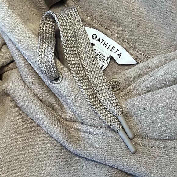 Athleta Retroplush Hoodie in Taupe Pullover Kangaroo Pocket Size S - Picture 4 of 8